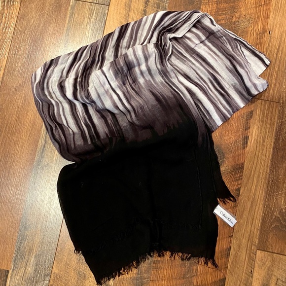 Calvin Klein Accessories - CALVIN KLEIN Black and Gray Watercolor Scarf/Wrap